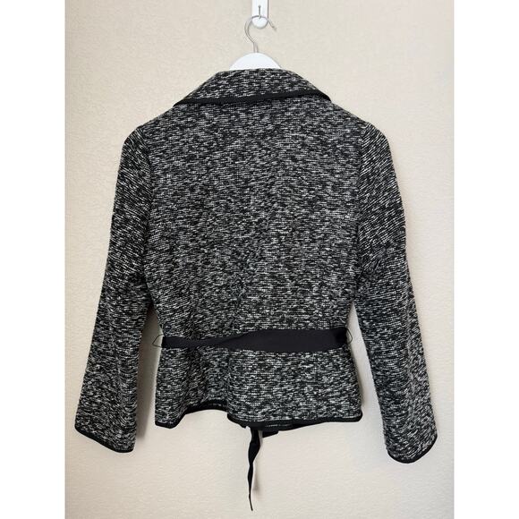 Kate Spade Tweed Blazer Size 4 Ribbon Belt Black White Career Designer Business - Picture 7 of 7